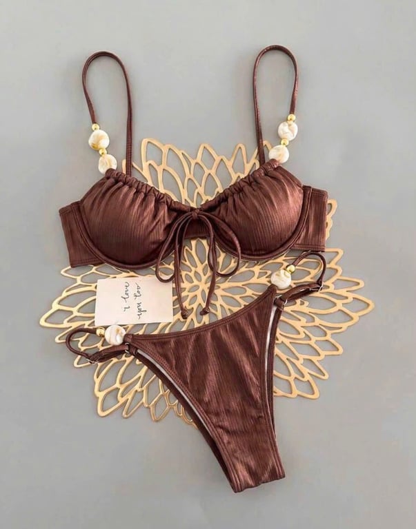 Set bikini nâu đính đá