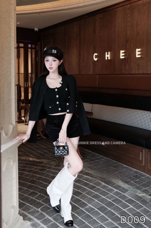D009- set len quần nhung 3 món đen