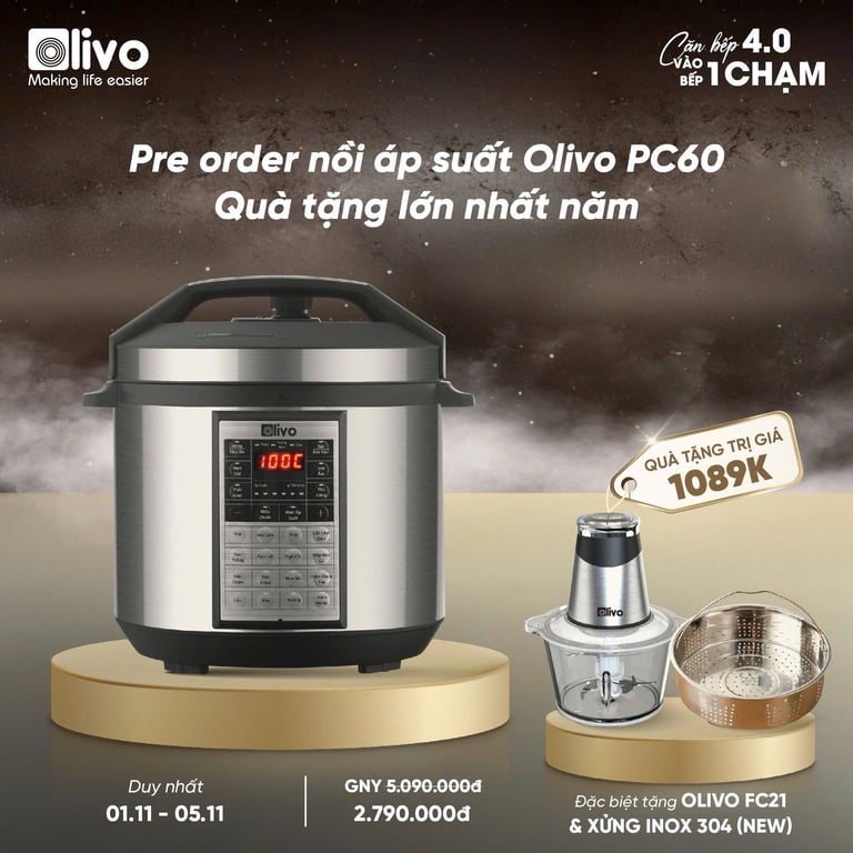 NỒI ÁP SUẤT ĐA NĂNG OLIVO PC60 6 lít