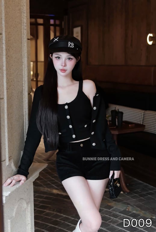 D009- set len quần nhung 3 món đen