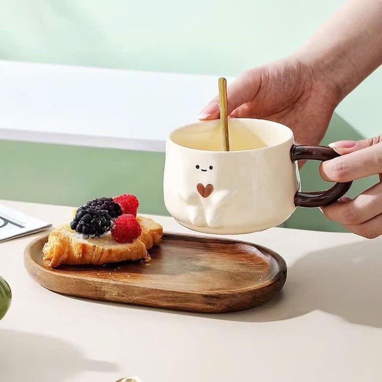 Set cốc sứ kèm thìa và khay gỗ