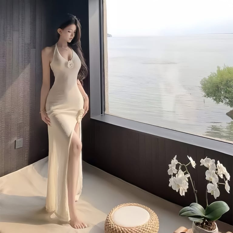 Váy lưới trắng dài xẻ cao - DT212