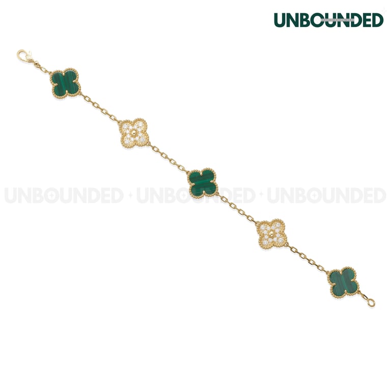 Vintage Alhambra bracelet 5 motifs Van Cleef & Arpels (Vân xanh phối đá)