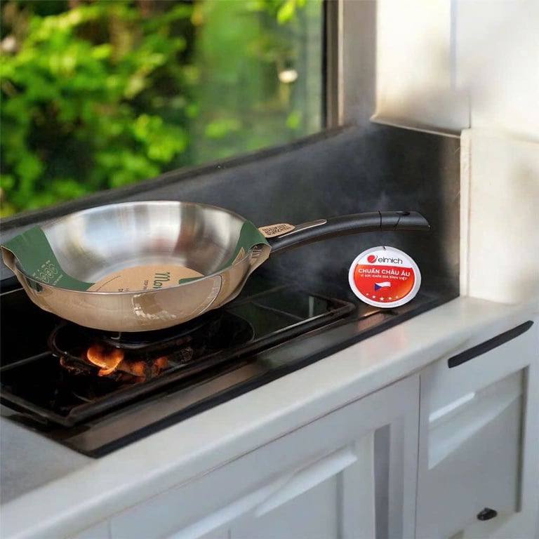 CHẢO XÀO INOX ELMICH TRIMAX ĐÁY LIỀN CÁN NHỰA SÂU LÒNG