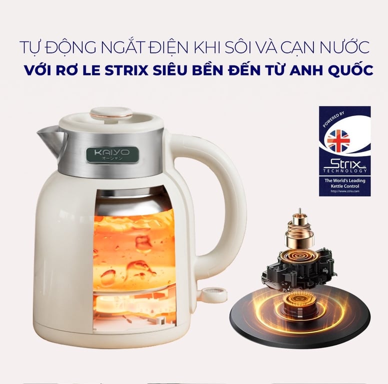 Ấm siêu tốc 2 lớp Cool touch Kaiyo 1.5L