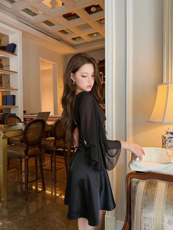 Set áo voan chiffon + chân váy lệch tà brand OBIBI