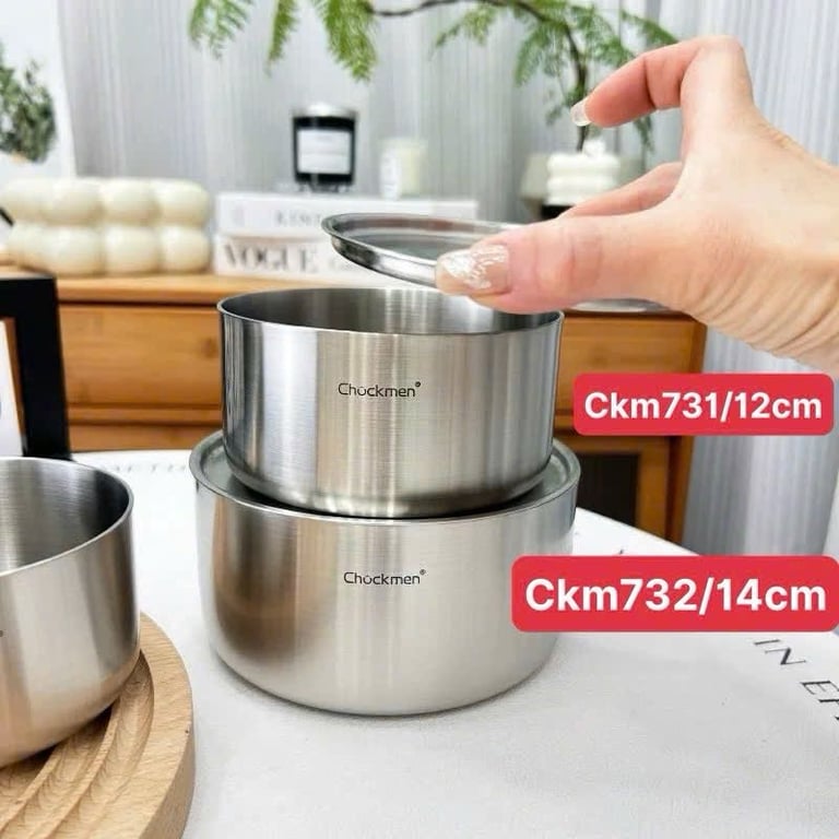Âu có nắp inox nhà Chockmen size 12cm, 14cm