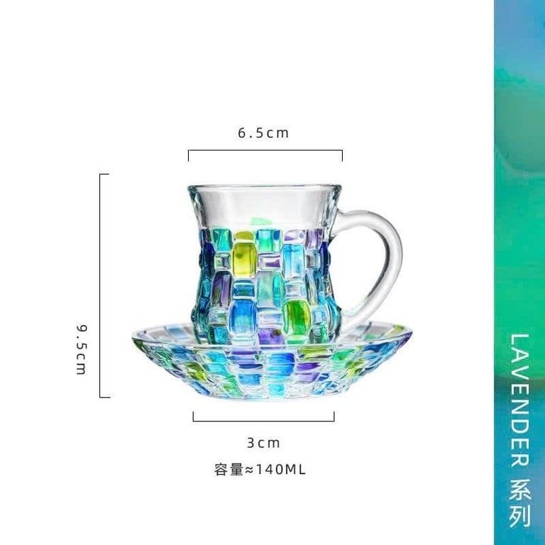 Cốc Thủy Tinh Cầu Vồng Kèm Đĩa Sang Trọng