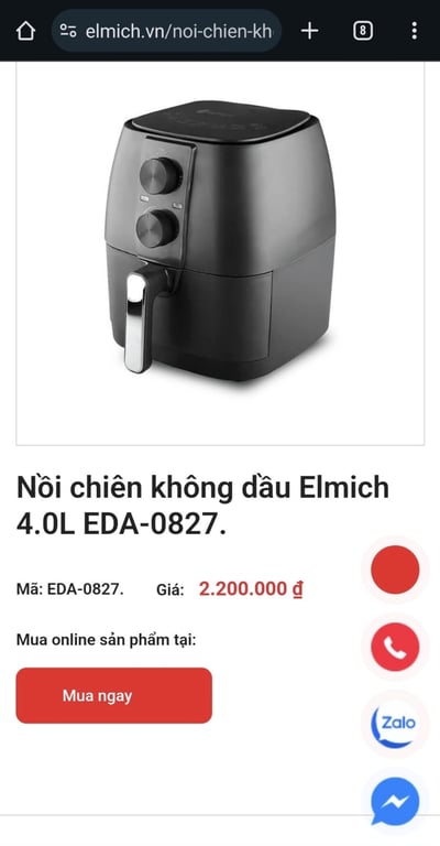 Nồi chiên không dầu Elmich EDA - 0827