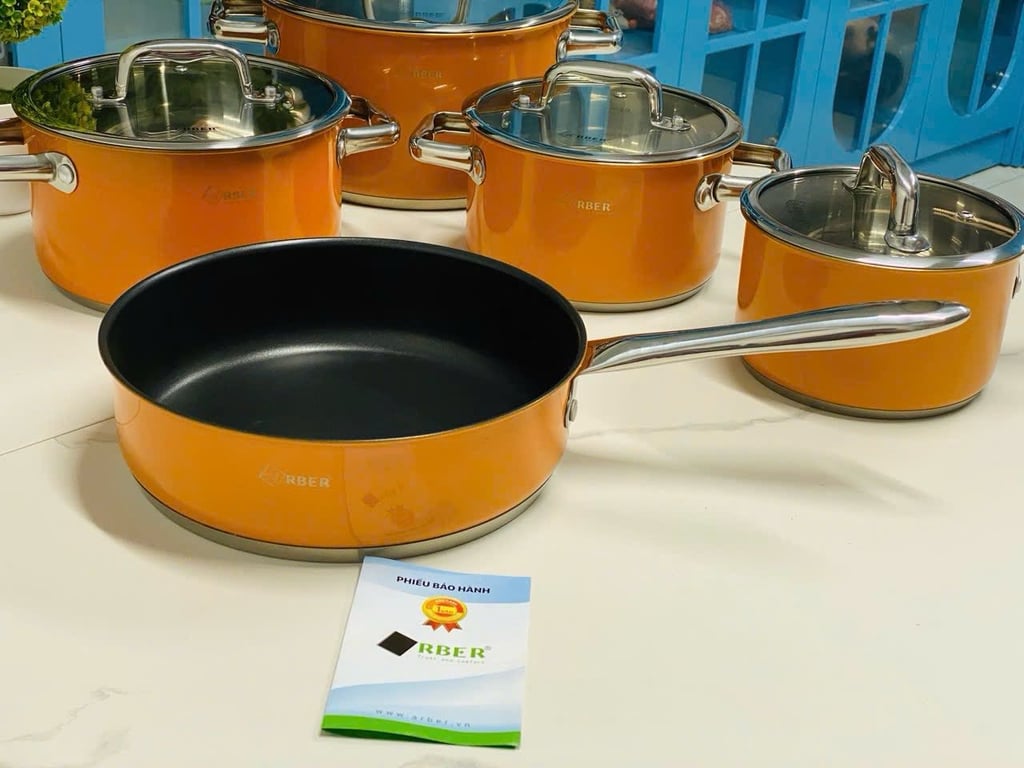 Bộ nồi từ chảo 5 món cao cấp màu cam ARBER - AN05SMC CAM CHÁY