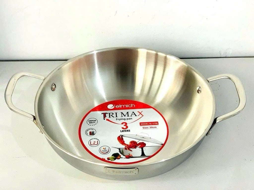 CHẢO XÀO INOX CAO CẤP 3 LỚP ĐÁY LIỀN ELMICH TRIMAX EL3798
