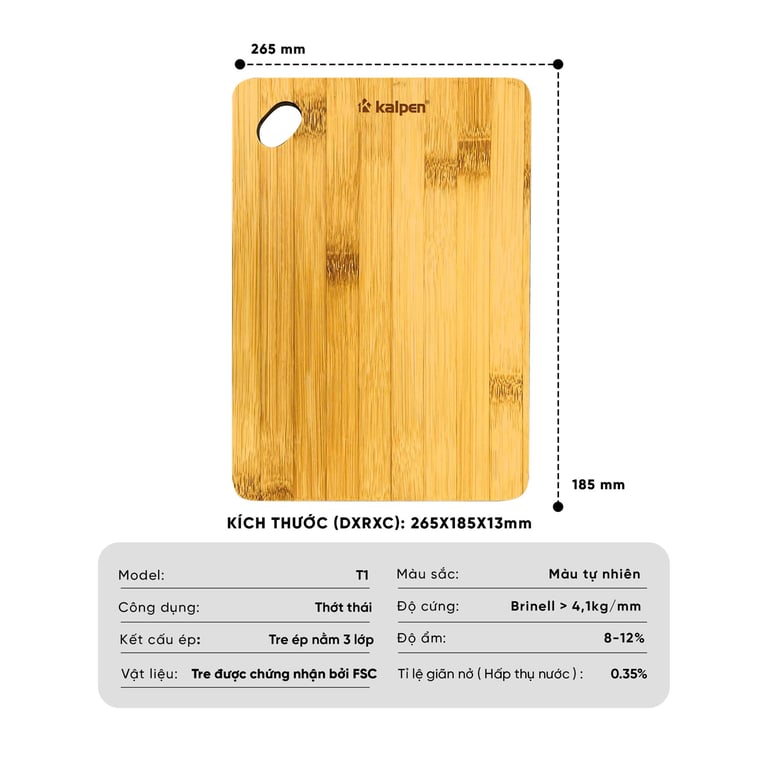 THỚT TRE KALPEN KHÁNG KHUẨN CAO CẤP KALPEN T1 VÀ T2