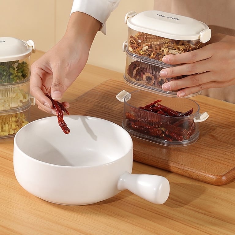 Hộp Đựng Bảo Quản Gia Vị Thực Phẩm 3 Tầng Có Nắp Nhà Bếp