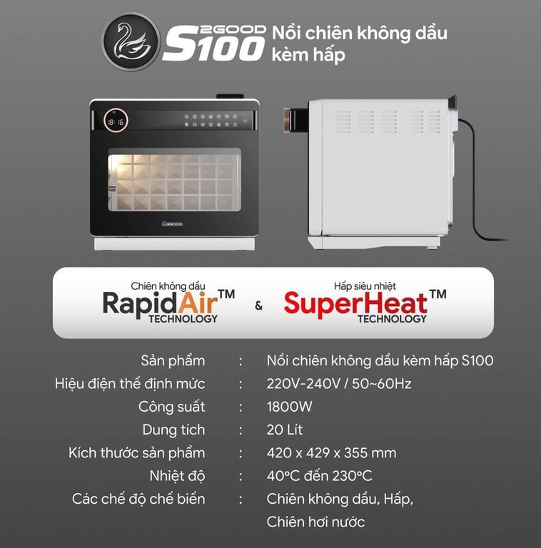 nồi chiên kèm hấp 2Good S100.