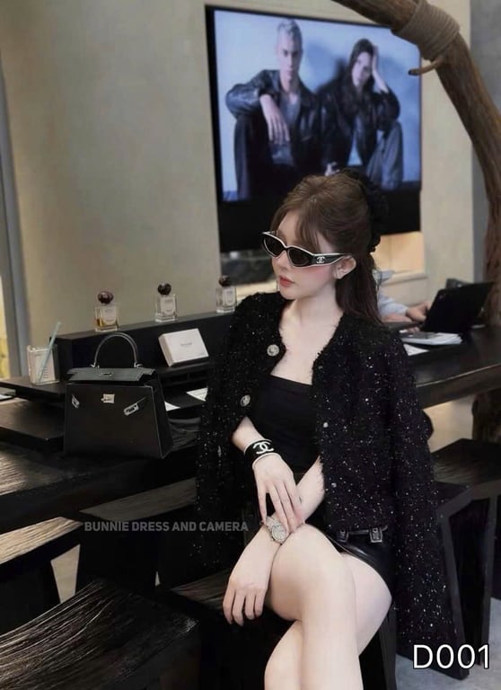 D001- áo dạ lông đen