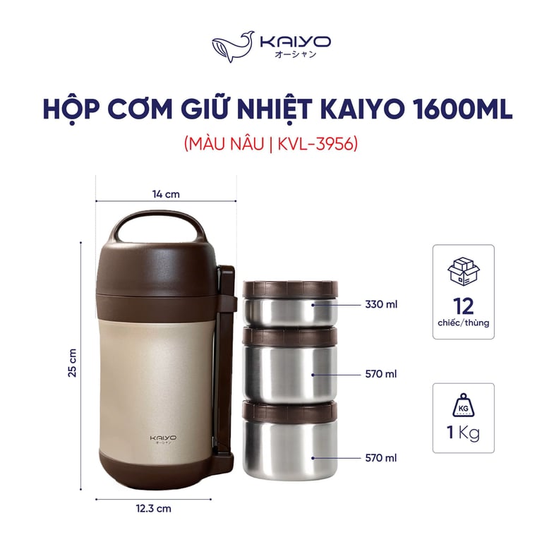 Hộp cơm giữ nhiệt kaiyo dung tích 1600ml