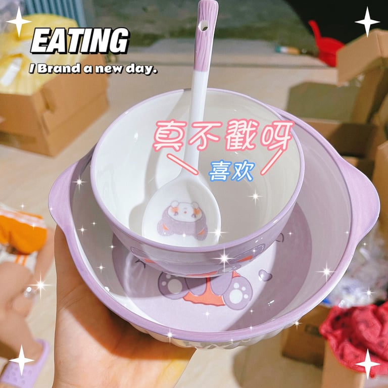 Set Bát Sứ Kèm Thìa Hình Gấu Cute