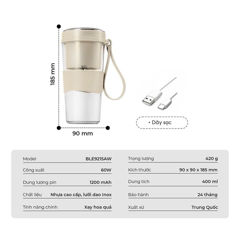 MÁY XAY SINH TỐ CẦM TAY ELMICH BLE9215 400ML