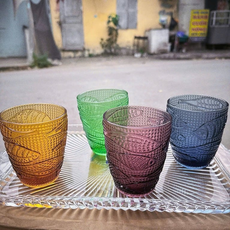 BỘ 4 CỐC THỦY TINH HIGHGATE COLLECTION 4 MÀU 295ML hoa văn mới