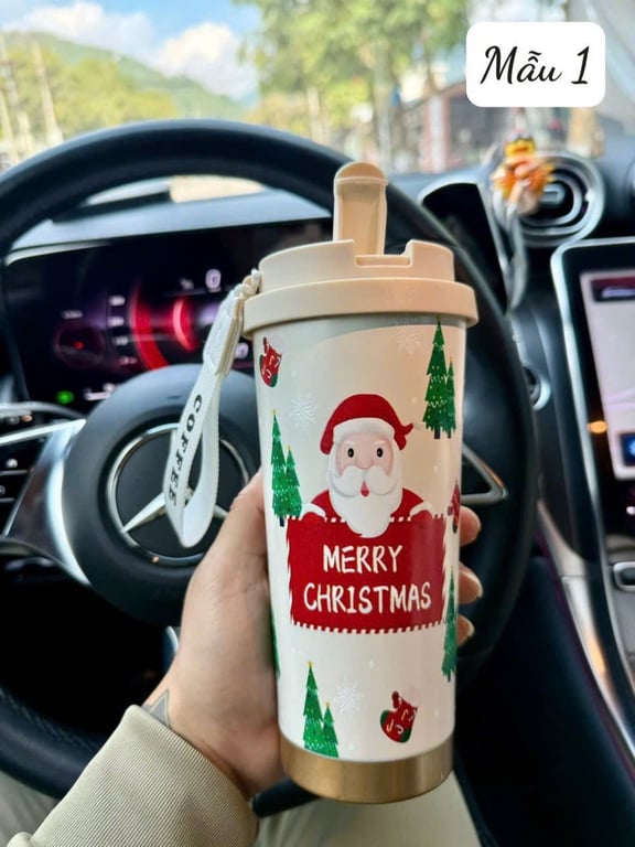 Ly Giữ Nhiệt Hoa Phong Cách Noel 500ml – Inox 316 Cao Cấp, Kèm Ống Hút Sang Trọng