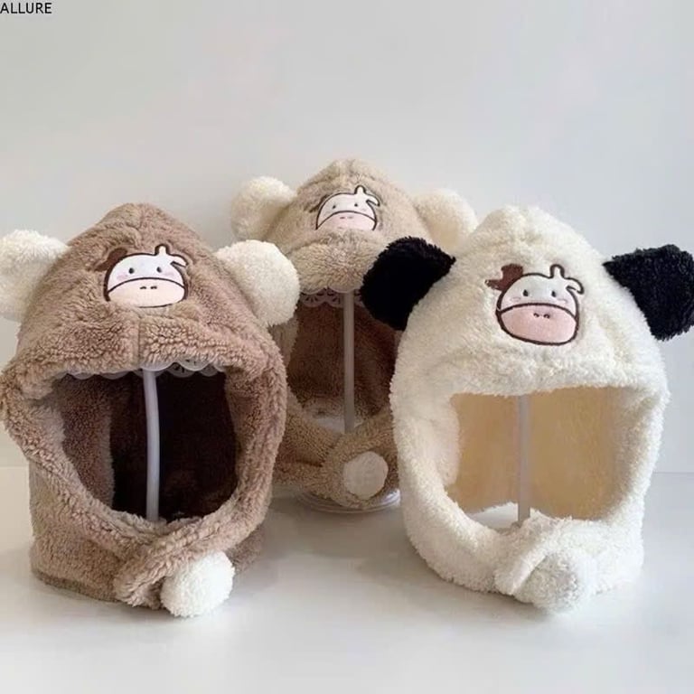 MŨ lông cừu kèm khăn hình bò sữa cho bé 3-8 tuổi