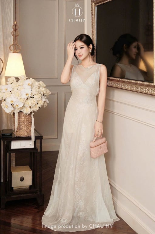 Set ren 2 dây mix áo tơ brand Châu Hy