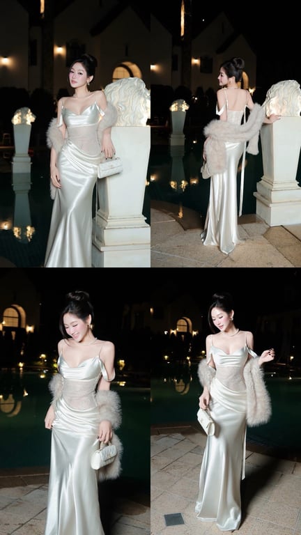 Váy trắng body lụa dài size M - DT249