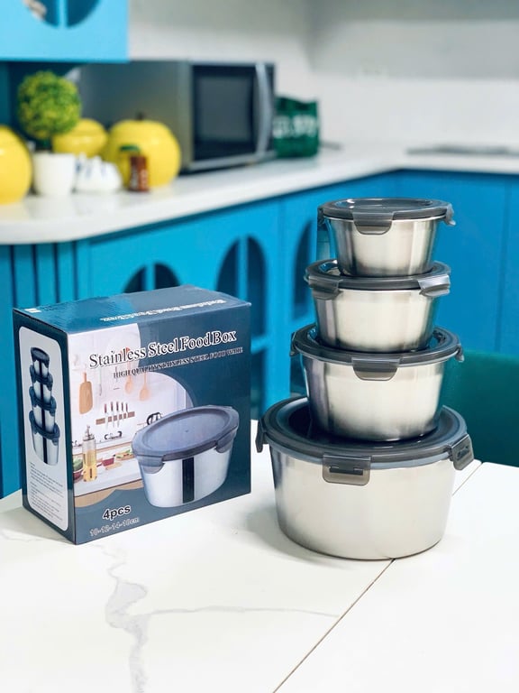SET 4 HỘP ĐỰNG THỨC ĂN BẰNG INOX 304 CỠ LỚN CÓ NẮP ĐẬY FSB01🥳
