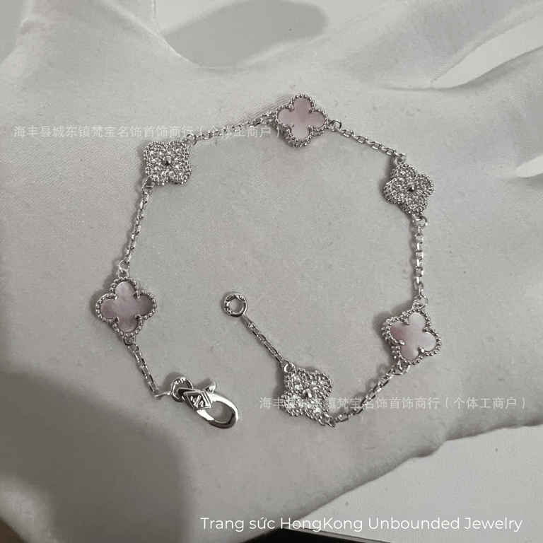 Lắc tay Van Cleef mini 9mm - Hồng nhạt