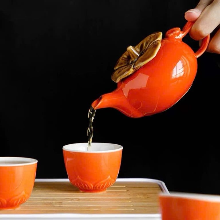 BỘ ẤM TRÀ GỐM SỨ HÌNH QUẢ HỒNG