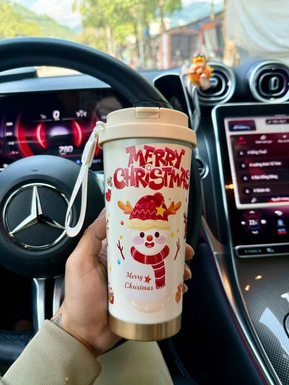 Ly Giữ Nhiệt Hoa Phong Cách Noel 500ml – Inox 316 Cao Cấp, Kèm Ống Hút Sang Trọng