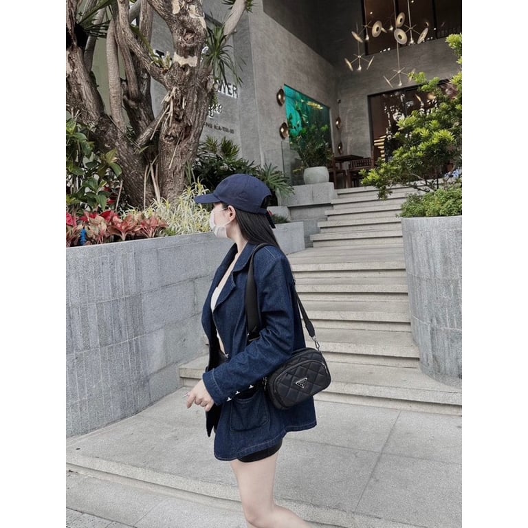 Túi đeo chéo Prada new vải dù ô trám 3 ngăn