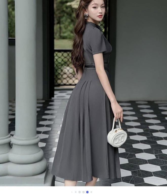 Váy thanh lịch xám kèm thắt lưng - DT160
