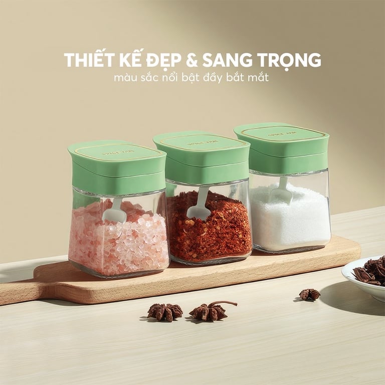 🍋 Lọ đựng gia vị Elmich kèm giá inox và thìa siêu tiện lợi