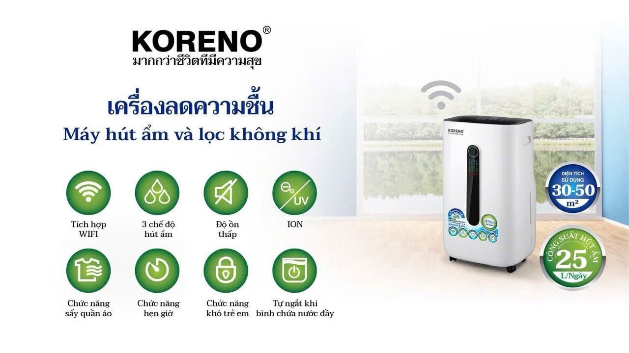 KN25 -  MÁY HÚT ẨM VÀ LỌC KHÔNG KHÍ KORENO 410W
