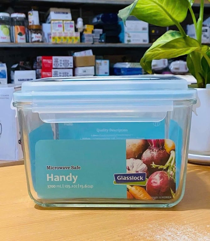 HỘP THỦY TINH CÓ TAY CẦM GLASSLOCK 3700ml MHRB370 của Hàn Quốc dung tích lớn