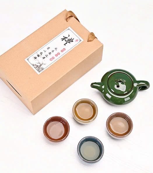 Bộ trà sứ men rạn cao cấp ( 1 ấm+ 4 chén) - GHA200