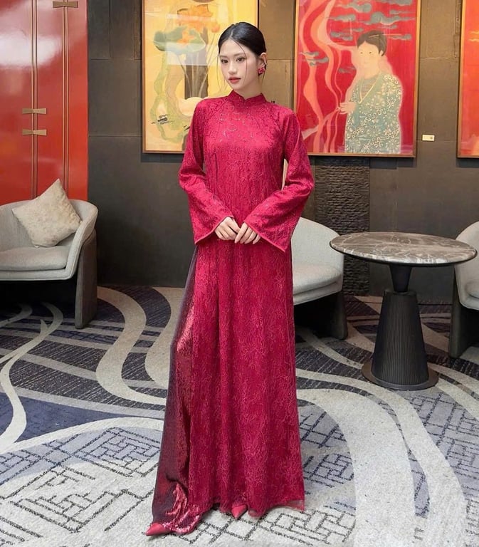 Áo dài đỏ ren cô dâu - AD039