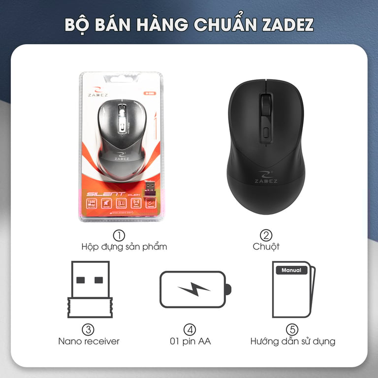 Chuột Không Dây Zadez M-326B - Màu Đen