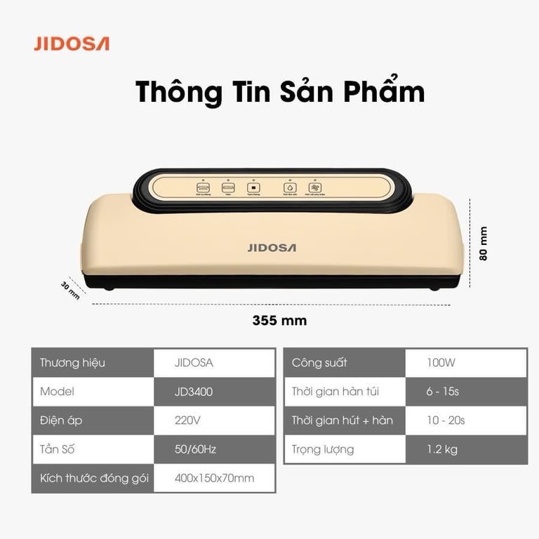 JD3400 - Máy Hút Chân Không Thực Phẩm Gia Đình JIDOSA 100W