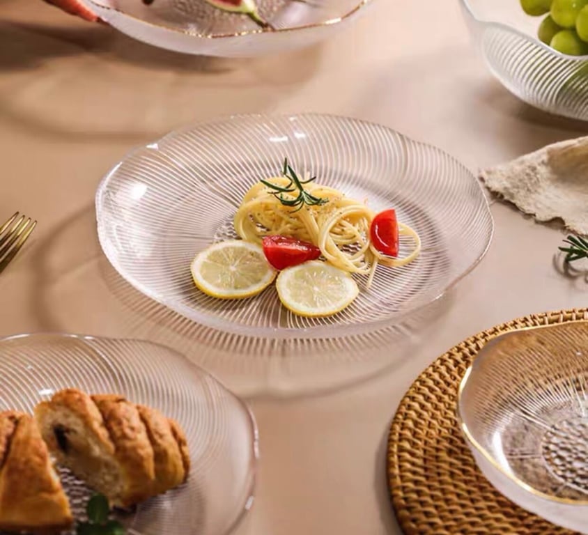 SÉT 3 ĐĨA HOA THUỶ TINH VIỀN BẠC