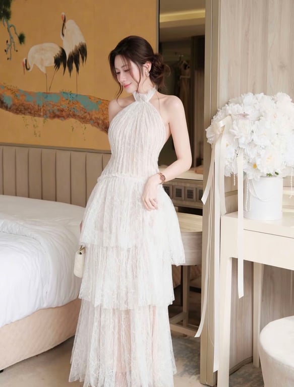 Váy yếm tầng ren ly