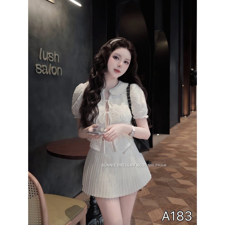 A183- set cv áo cổ bèo buộc nơ MPB