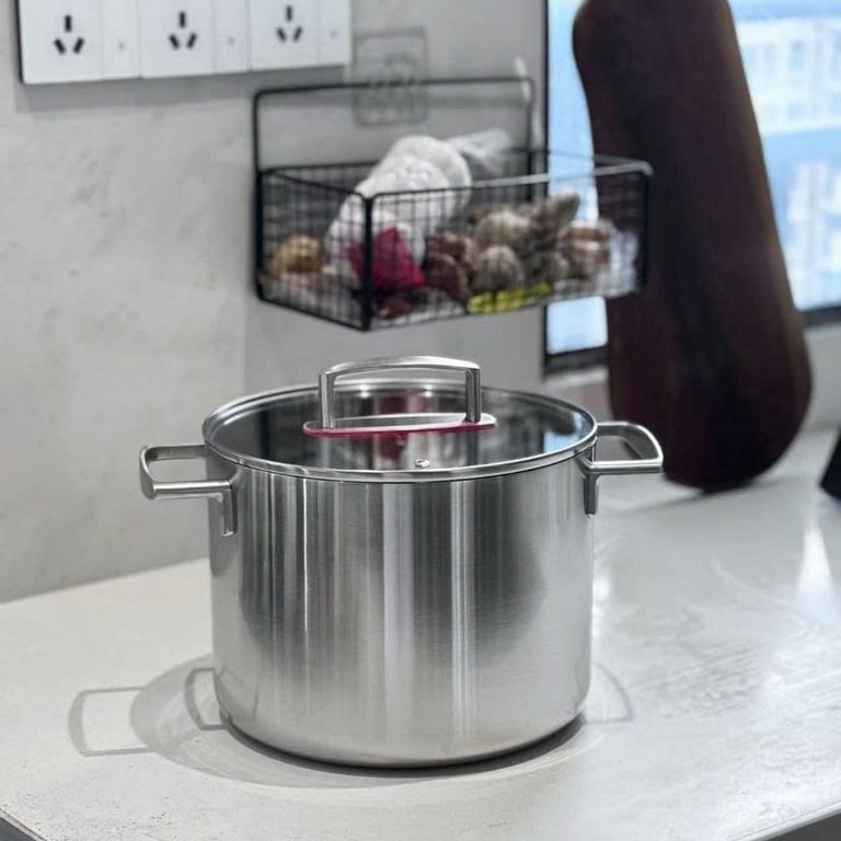 Nồi thành cao nhám mờ nắp viền đỏ 22cm inox18/10 - S363