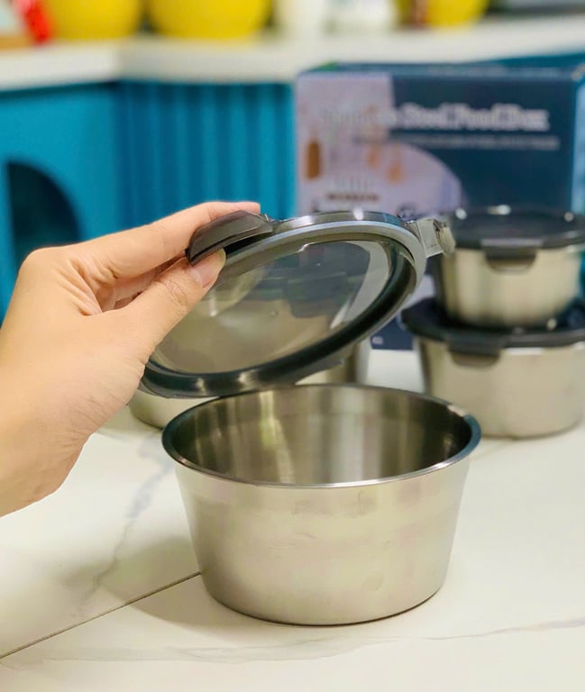 SET 4 HỘP ĐỰNG THỨC ĂN BẰNG INOX 304 CỠ LỚN CÓ NẮP ĐẬY FSB01🥳