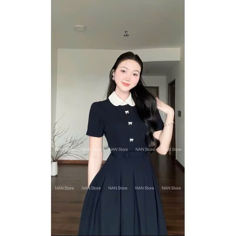 Váy xoè thanh lịch xanh than - DT161