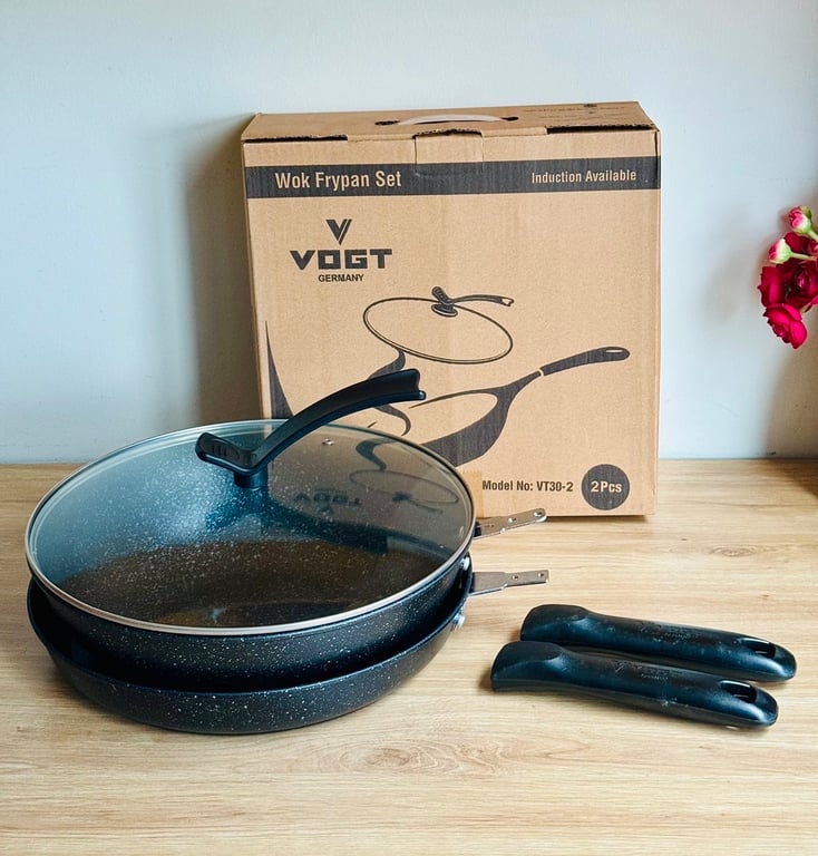 SET 2 CHẢO CHỐNG DÍNH ĐÁY TỪ NẮP THUỶ TINH - CÔNG NGHỆ ĐỨC VT30