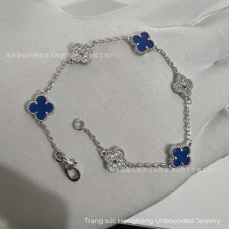 Lắc tay Van Cleef mini 9mm - xanh phối kim cương