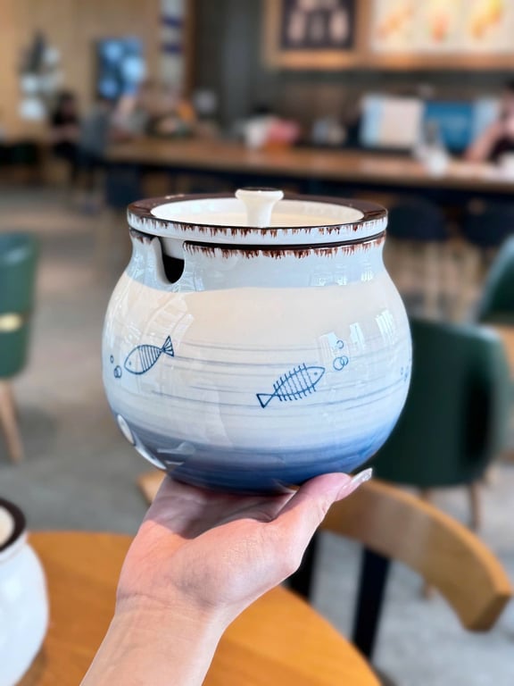 Hũ sứ đựng mỡ - đựng gia vị 1200ml