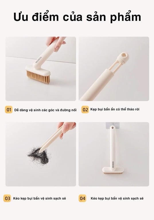 BÀN CHẢI CỌ KHE GÓC ECOCO E24027 KÈM ĐẦU KẸP RÁC